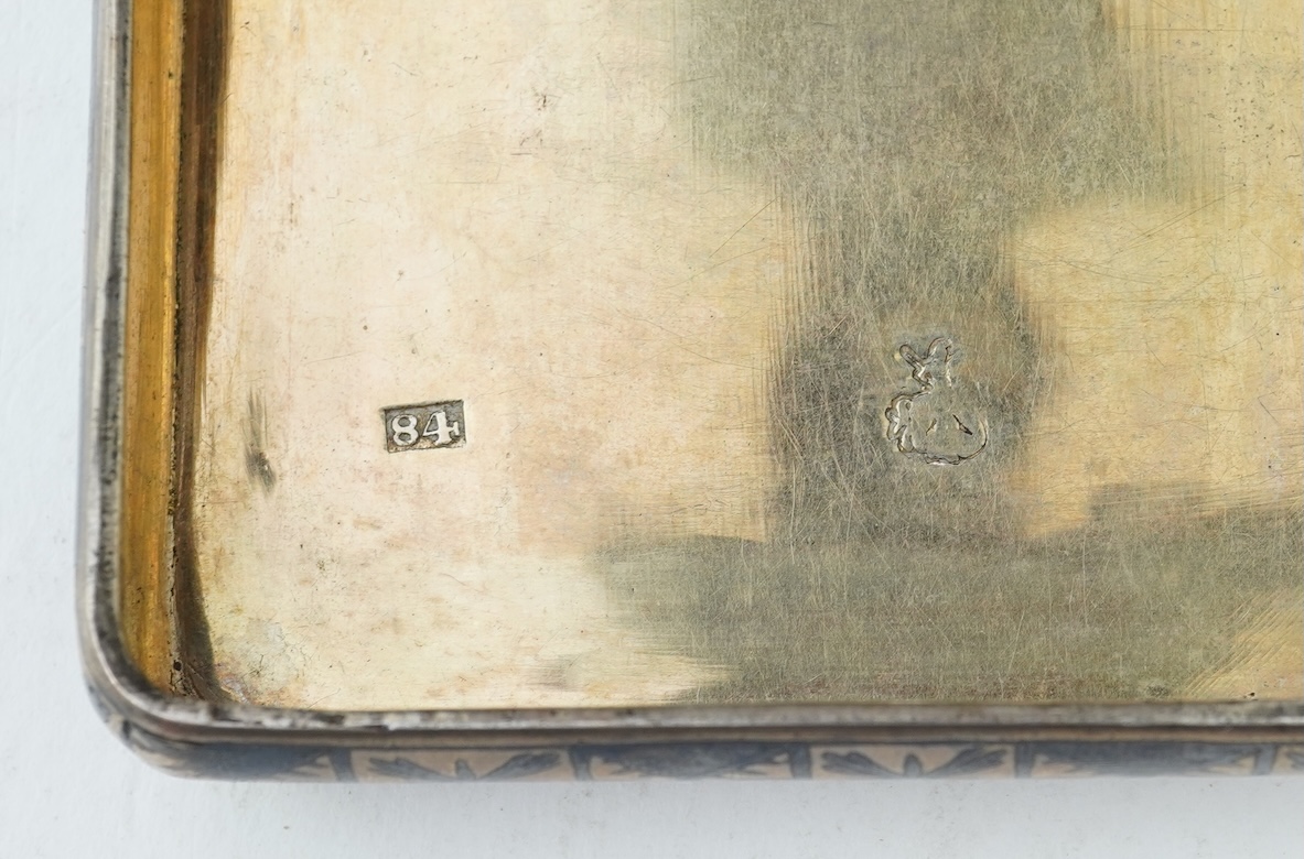 A 19th century Russian 84 zolotnik and niello cigarette case